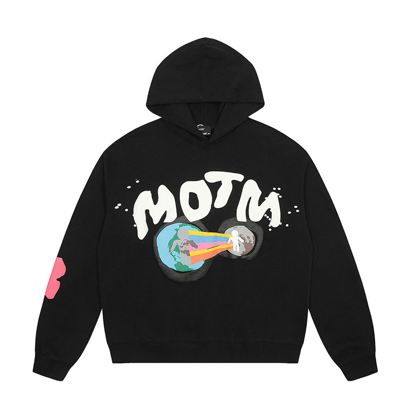Black puff printed warm hoodie 2