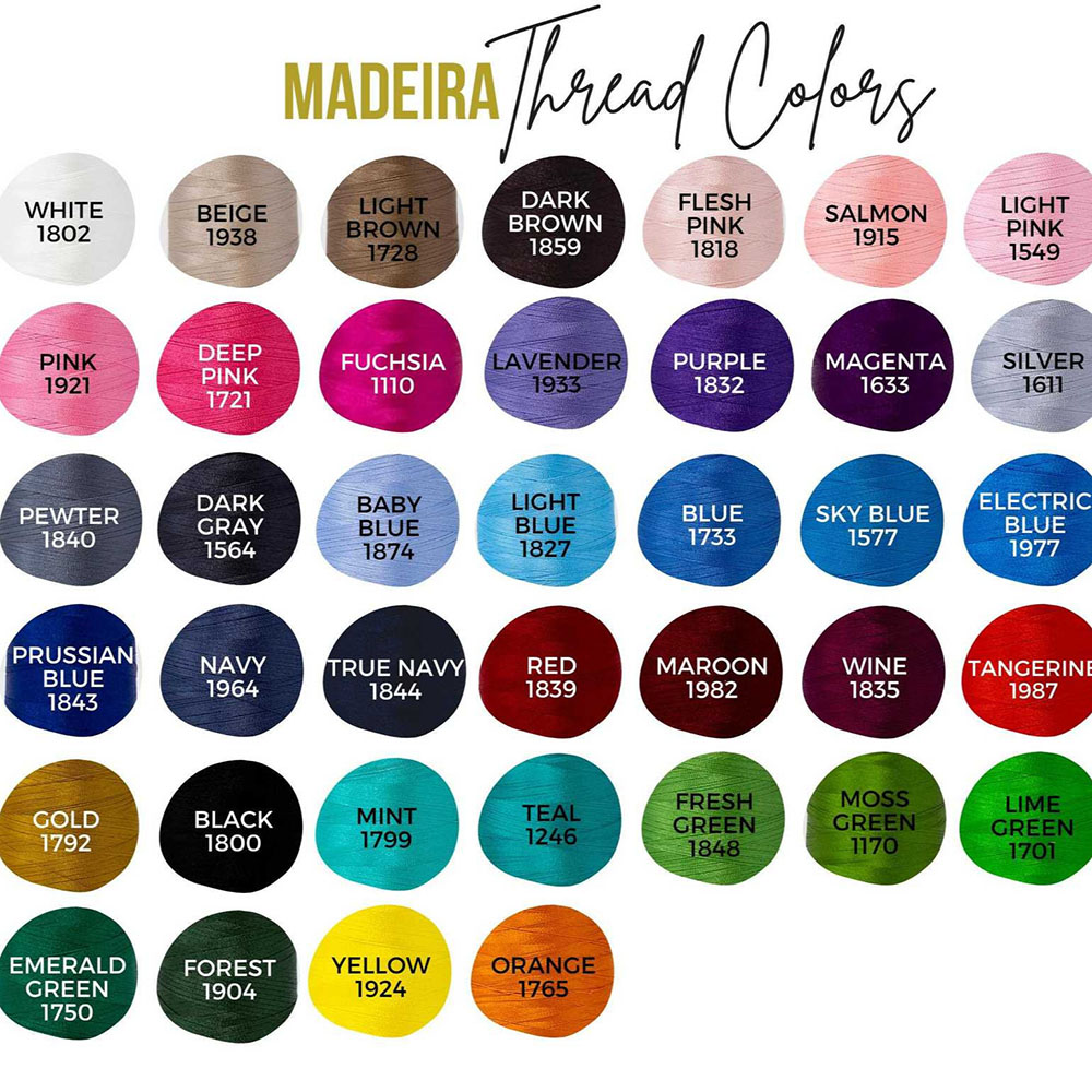 Pantone color thread for embroidery printing