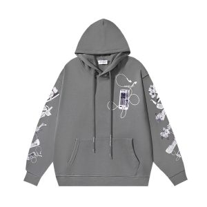 Custom digital printed hoodie in black and grey