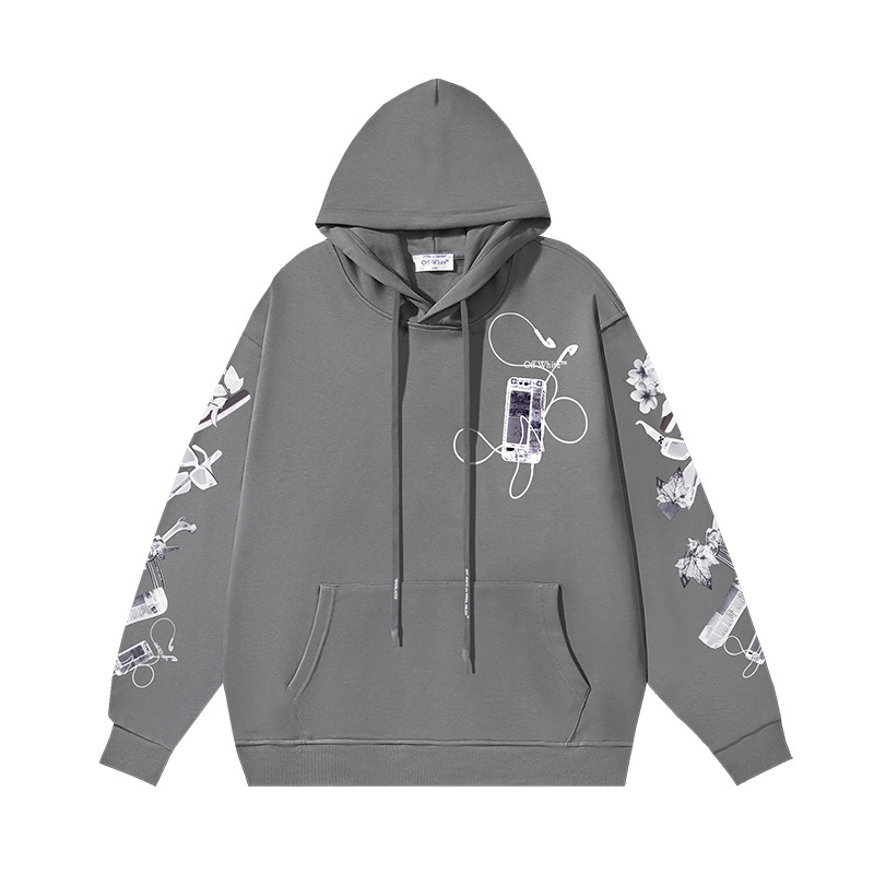Custom digital printed hoodie in black and grey