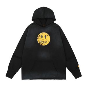 Custom washed hoodie with smiley face print on chest