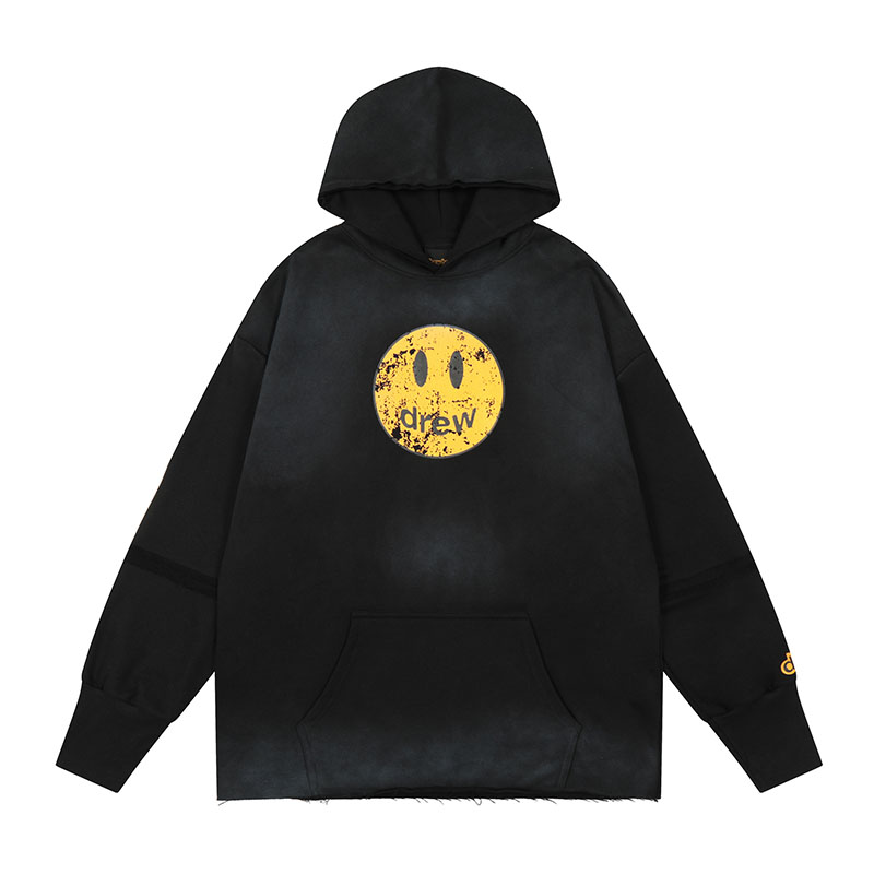 Custom washed hoodie with smiley face print on chest