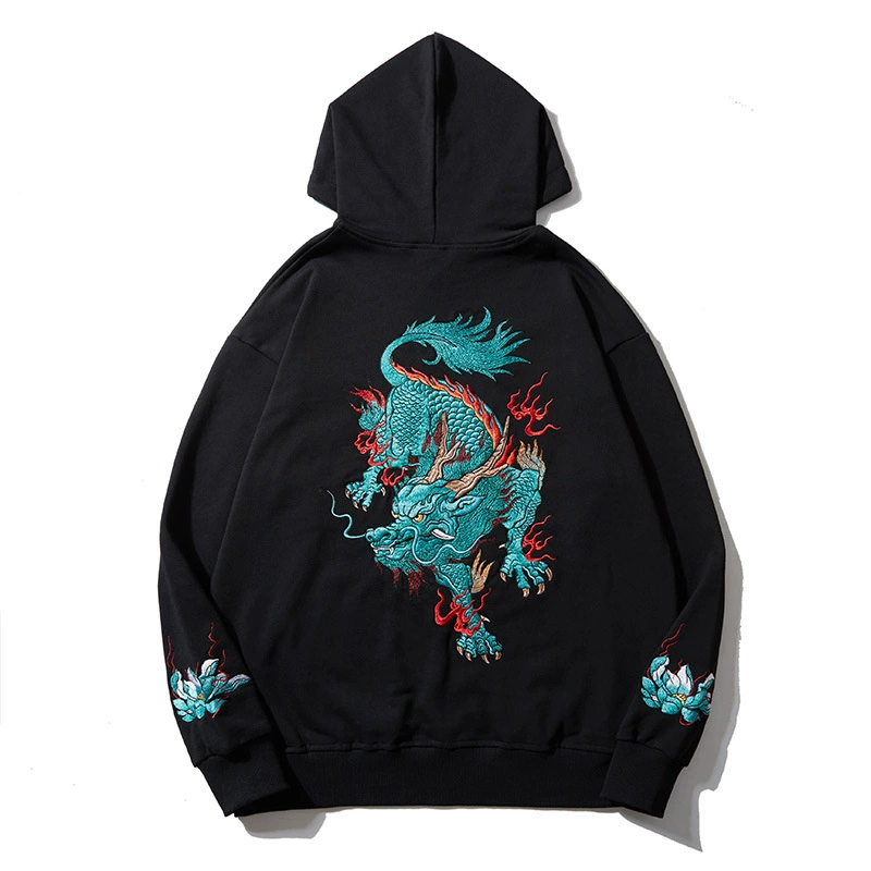 Black embroidered print hoodie