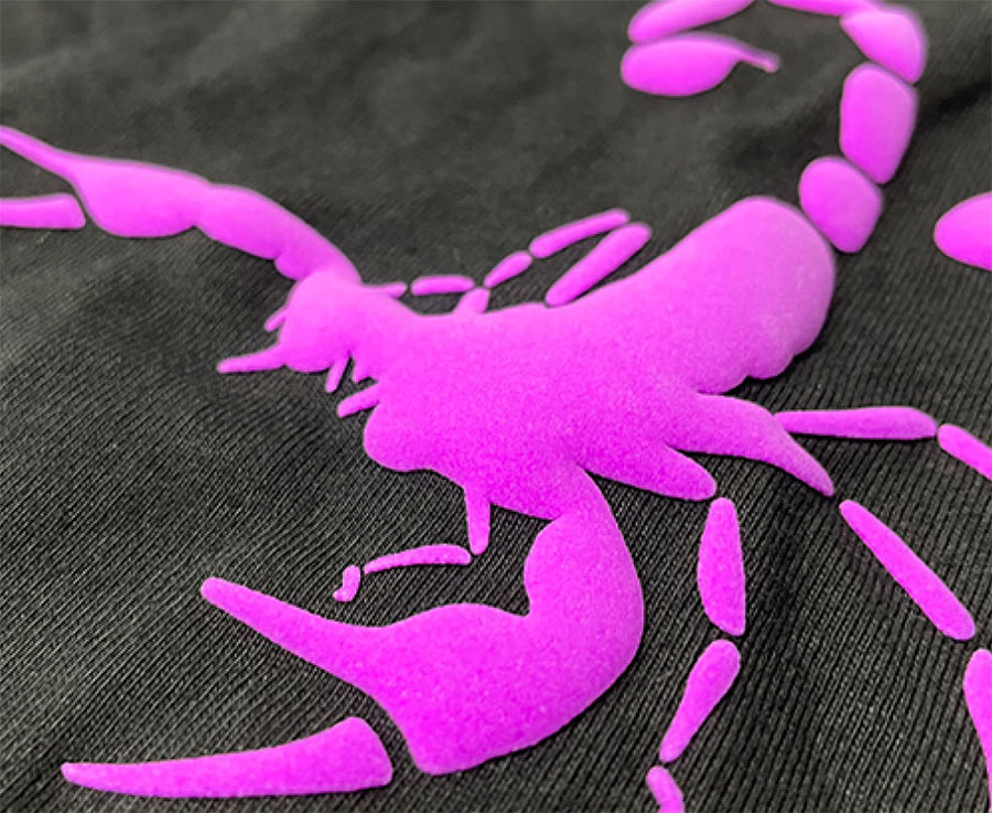 Pink puff-printed scorpion pattern