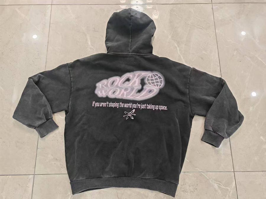 Back of a custom-made washed hoodie for a client in New York, USA